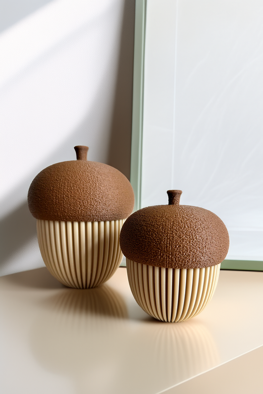 Dekoratif Işıklı Meşe Palamudu Biblo Seti