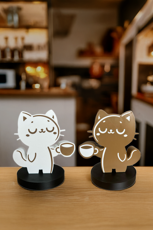 Kahve İçen Sevimli Kediler 2li Biblo Seti