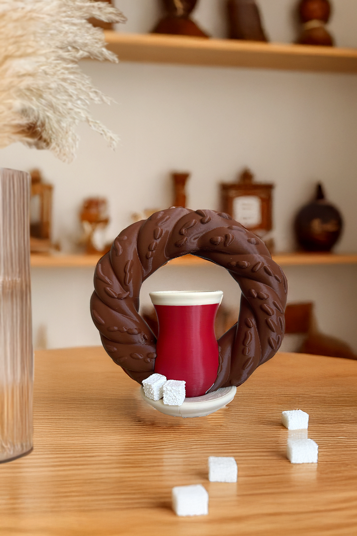 Simit, Çay ve Küp Şeker Figürlü Geleneksel Biblo