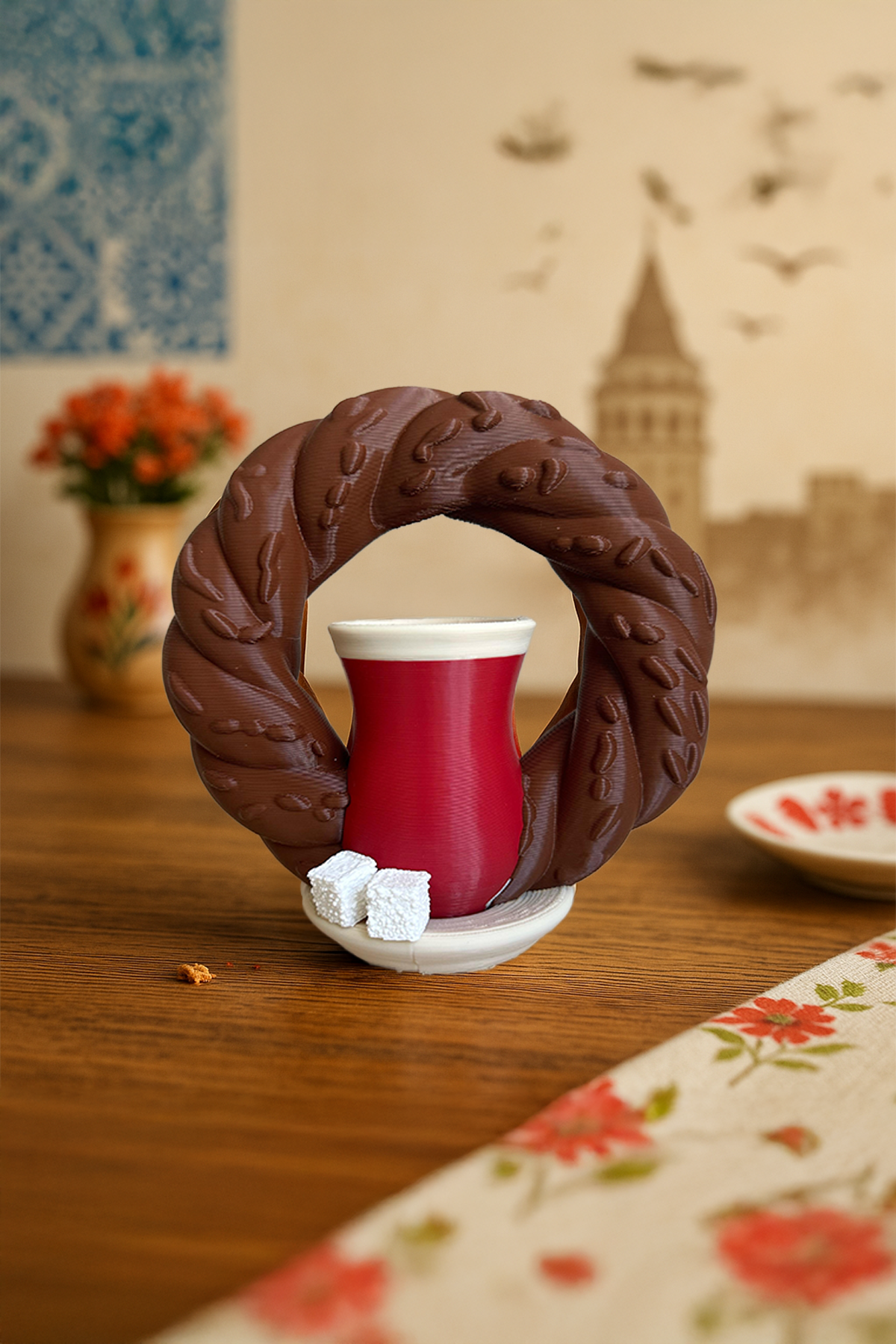 Simit, Çay ve Küp Şeker Figürlü Geleneksel Biblo