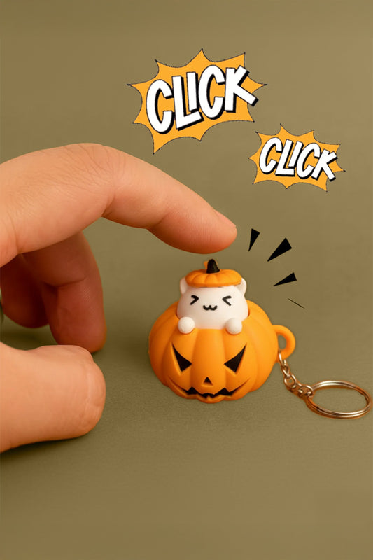 Çıtlaç Kedili Balkabağı Click Anahtarlık, Çanta Charmı