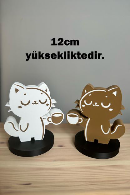 Kahve İçen Sevimli Kediler 2li Biblo Seti