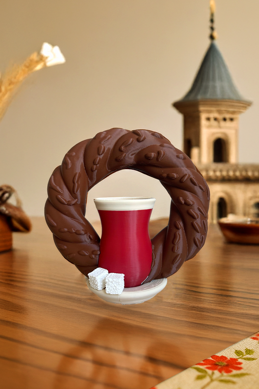 Simit, Çay ve Küp Şeker Figürlü Geleneksel Biblo